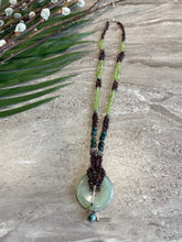 Load image into Gallery viewer, Garnet and Peridot Long Silver Necklace