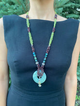 Load image into Gallery viewer, Garnet and Peridot Long Silver Necklace