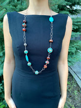 Load image into Gallery viewer, Turquoise and Agate Silver Long Necklce