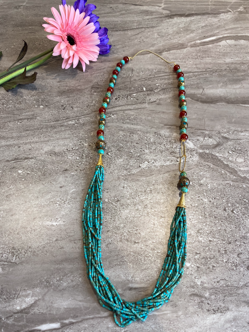 Turquoise and Agate Long Necklace