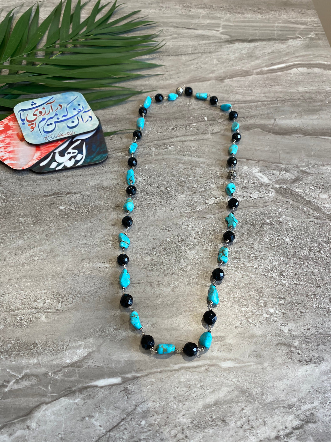 Turquoise and Onyx Long Necklace