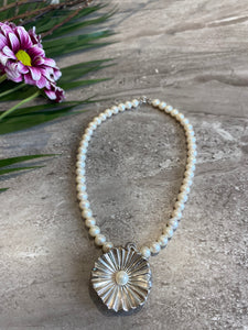 Pearl and Silver Flower Necklace