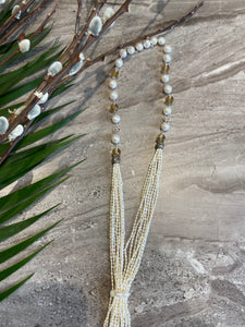 Pearl Front Tie Silver Necklace