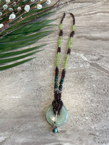 Garnet and Peridot Long Silver Necklace