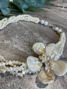 Pearl and Shell Gemstone Flower Necklace