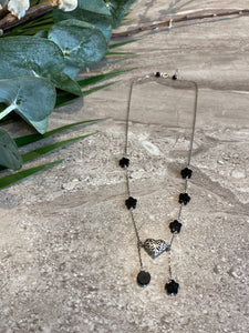 Onyx and Silver Heart Pendant Necklace