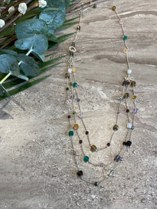 Multi Gemstone Silver Long necklace