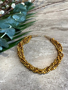 Golden Pearl Twist Silver Necklace