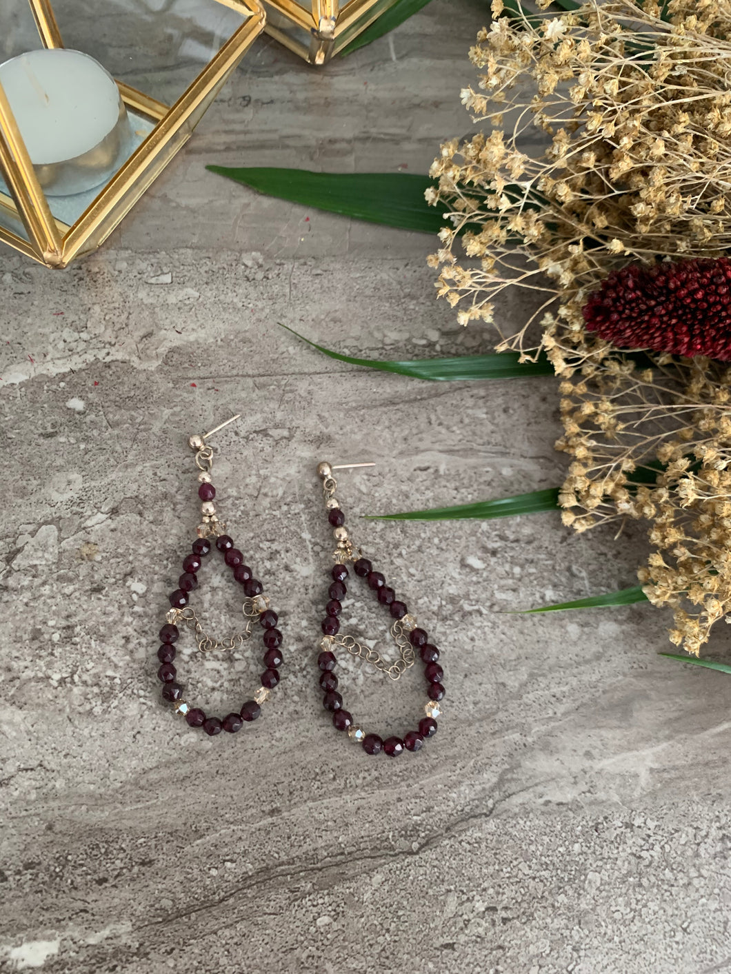 Garnet Silver Hoop Earrings