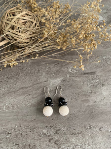 White Coral and Onyx Silver Earrings