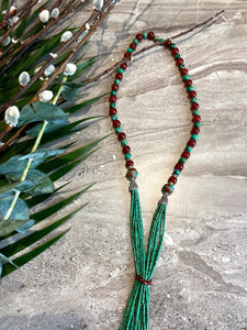 Malachite and Agate Front-Tie Long Necklace