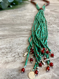 Malachite and Agate Front-Tie Long Necklace