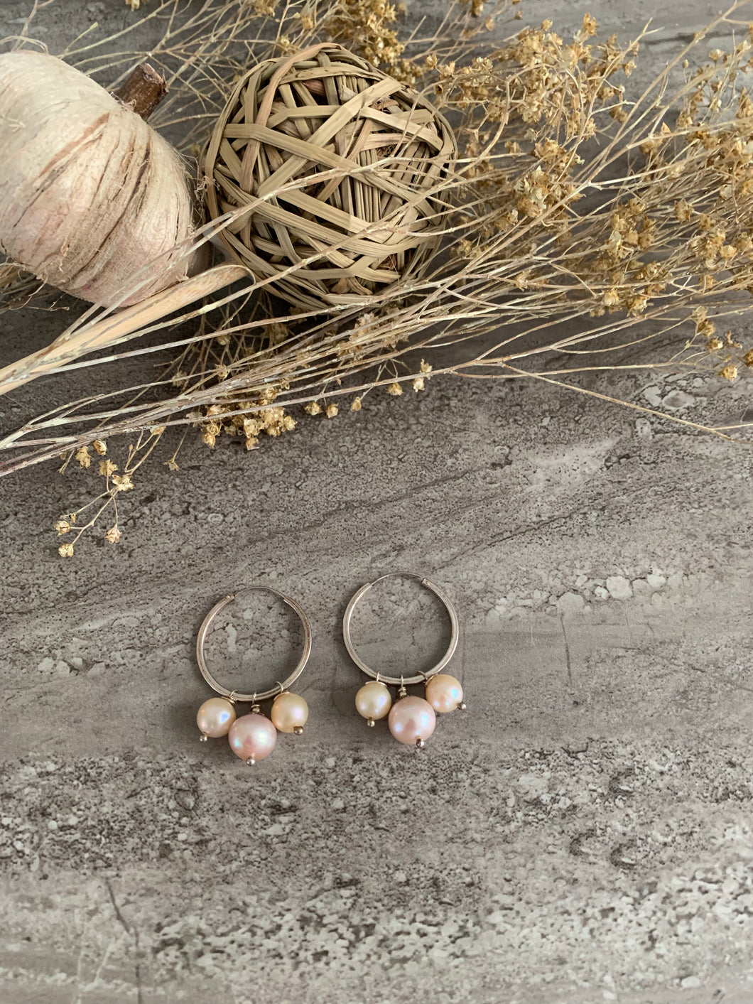 Pearl Silver Hoop Earrings