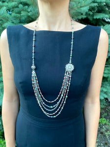 Multicoloured Pearl Silver Long Necklace