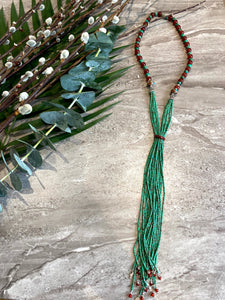 Malachite and Agate Front-Tie Long Necklace