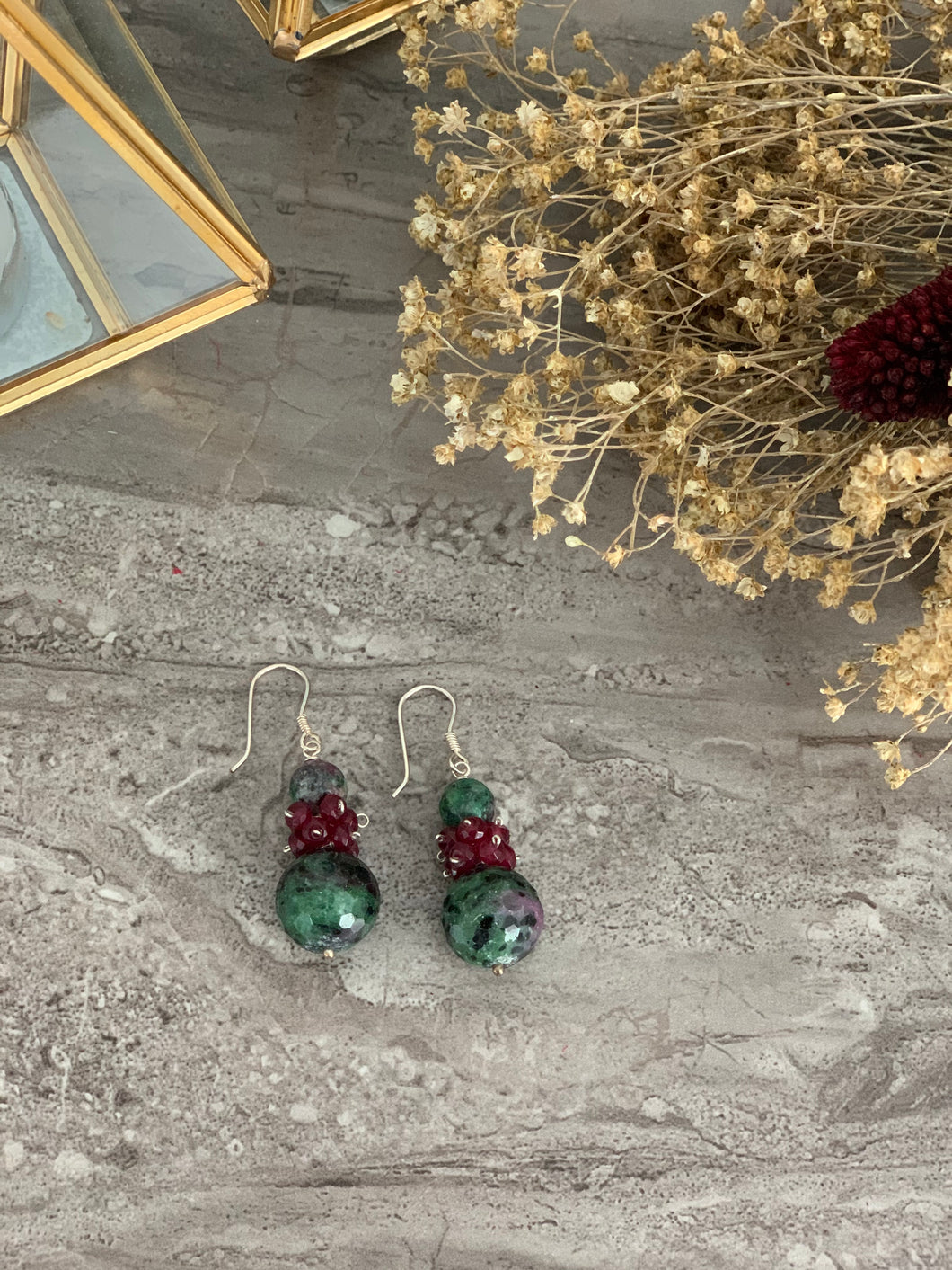 Zoisite and Carnelian Earrings